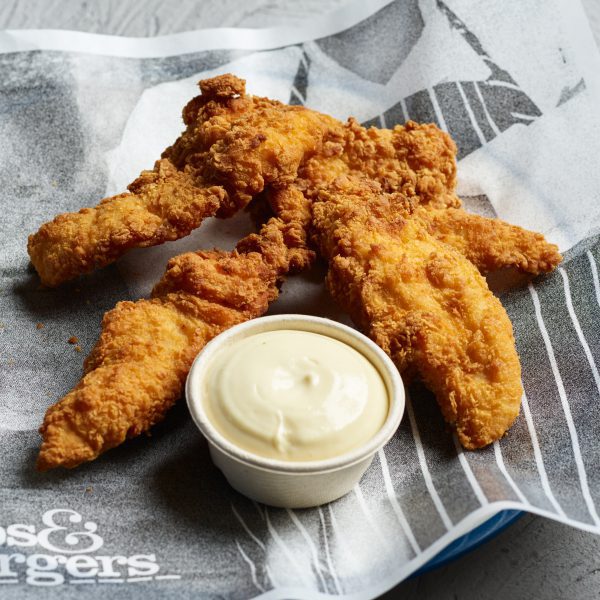 Golden tenders with aioli